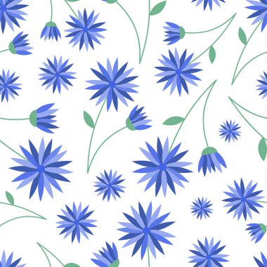 Beyaz bir arka plan üzerinde büyük mavi çiçek vektör seamless modeli. Büyük tekstil, Bahçe ürünleri, Çocuk Tekstil için.