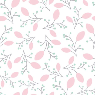 Vektör seamless modeli büyük pembe soluk gri kaynaklanıyor nane yeşili çilek beyaz bir arka planda kalıyor. Büyük bebek öğe kumaş ve ev dekor için.