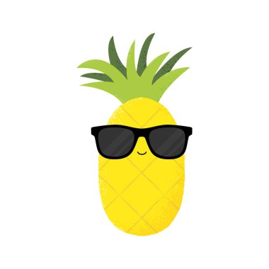 Güneş gözlüğü takan sevimli bir ananas Vektör illüstrasyon. Komik gıda konsepti.