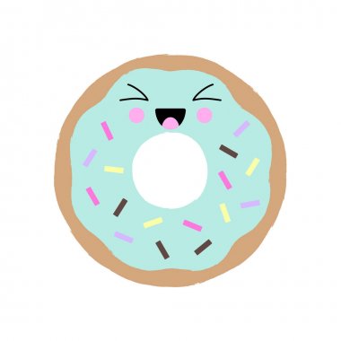 Sevimli mutlu bir yüz ve serpinti ile bir kawaii donut Vektör illüstrasyon. Sevimli konsept sanat.