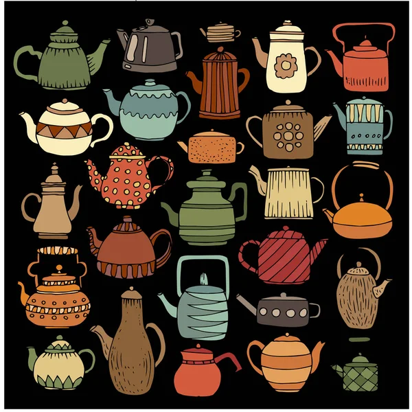 Чайники Ретро Старовинна Колекція — стоковий вектор