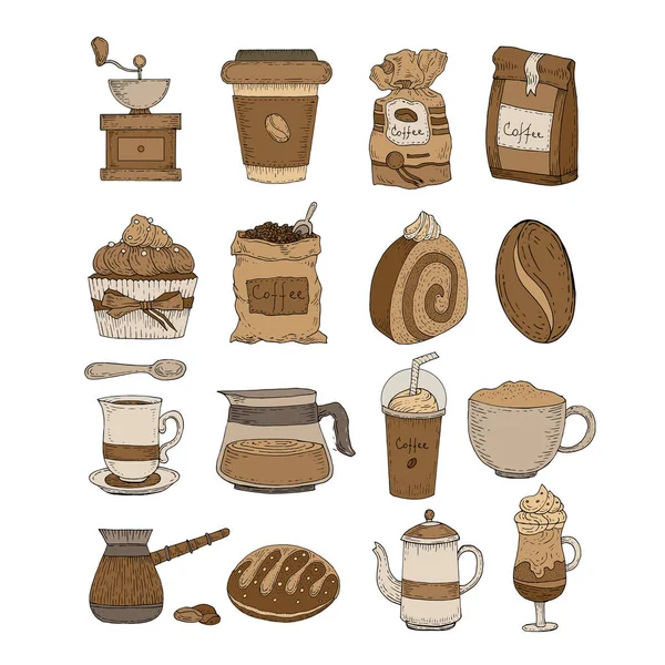 Koffie Tijd Elementen Set Collectie — Stockvector
