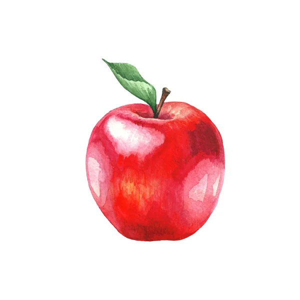 Красное яблоко с листом — стоковое фото