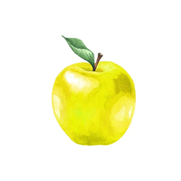 Pomme Jaune Avec Une Feuille Illustration Fruit Doux Sur Fond — Photo