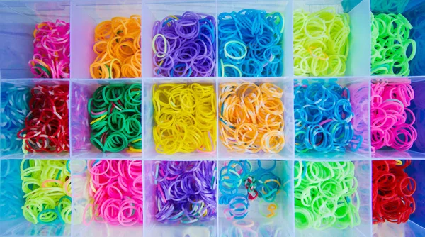 Silicone rubber bands in different colors for braiding bracelets. Child creativity, hobby, handmade