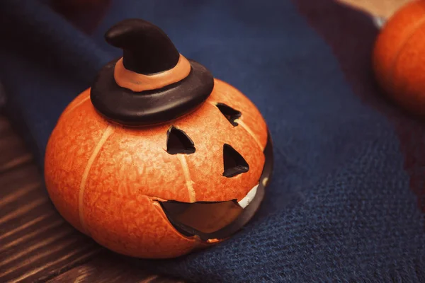 Zucche Ridenti Halloween Una Calda Coperta Accogliente Simbolo Halloween — Foto Stock