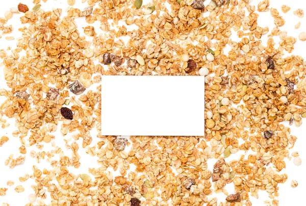 Muesli Crocante Seco Café Manhã Folha Branco Papel Escrita Isolado — Fotografia de Stock