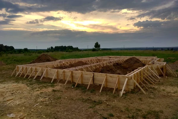 Encofrado Madera Cimentación Tira Hormigón Para Una Casa Campo 2018 — Foto de Stock