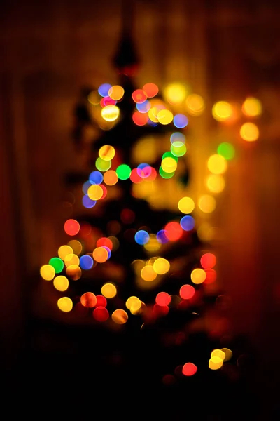 Colored Bokeh Background Blurs Christmas Tree 2018 — Stock Photo, Image