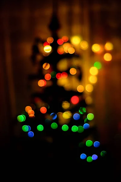 Bokeh Colorido Fundo Borra Uma Árvore Natal 2018 — Fotografia de Stock