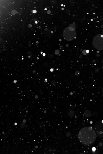 Bokeh Nieve Blanca Sobre Fondo Negro 2018 — Foto de Stock