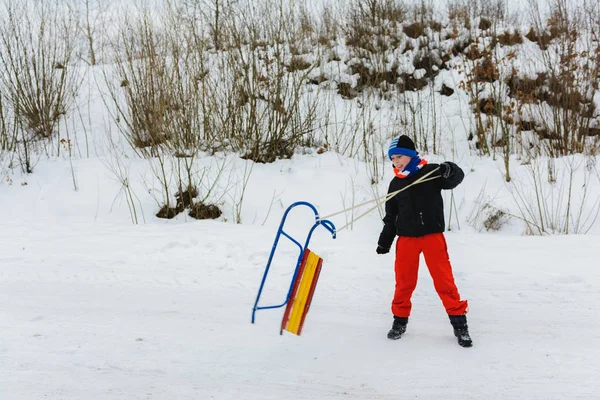 Boy Throws Sleds Movement Imprisoned 2019 — Stock Photo, Image