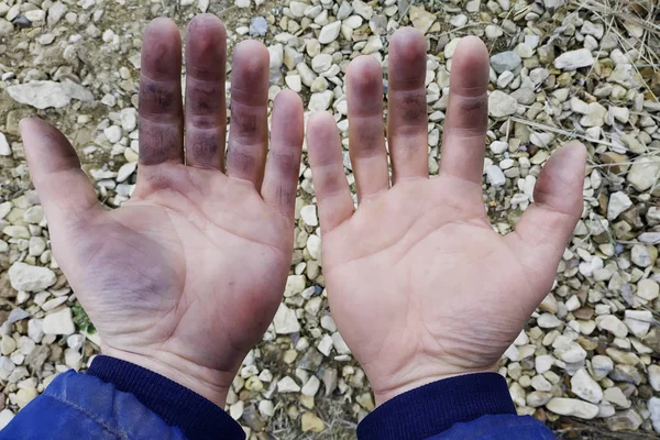 Mãos Sujas Trabalhador Canteiro Obras 2019 — Fotografia de Stock