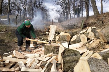 Kış için odun kesen yaşlı bir kadın, aynı zamanda evin yakınındaki bahçesini de kaldırır, ilkbaharın başlarında sokakta..