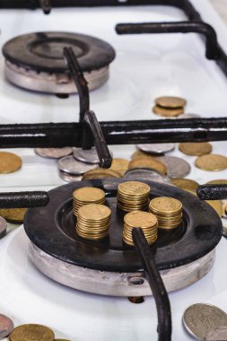 paraları bir arka plan üzerinde mavi alev yakıcı bir gaz Doğalgaz Sobası.