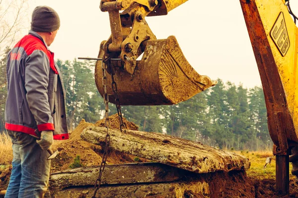 Trostyanets Ucrânia Dezembro Escavadora Escava Solo Aldeia2020 — Fotografia de Stock