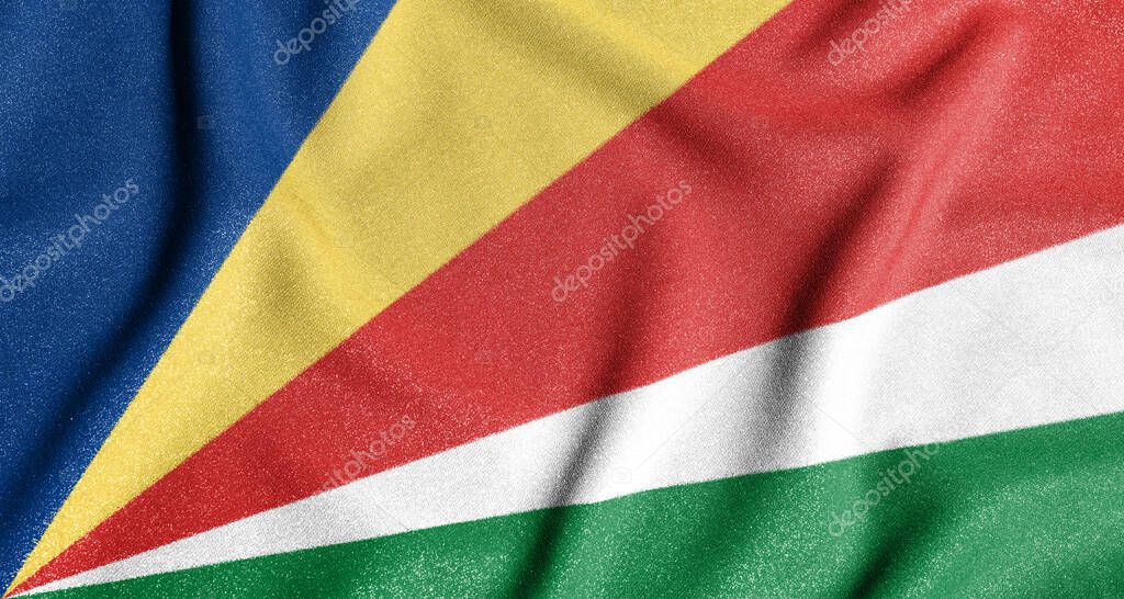 National flag of the Seychelles. The main symbol of an independent country. Flag of Seychelles. An attribute of the large size of a democratic state.