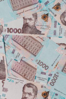 Ukrayna parası, Ukrayna banknotlarının dokusu ve 1000 hryvnias değerinde banknot, Vernadsky .2021 'i resmediyor.