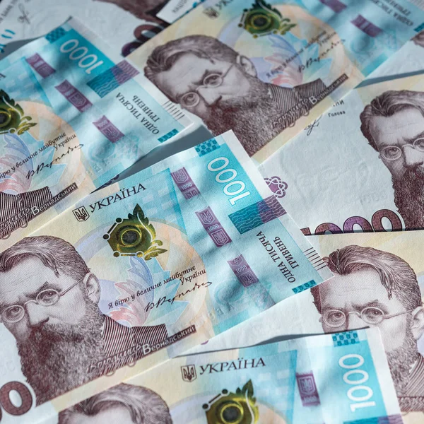 Oekraïens Geld Textuur Van Oekraïense Bankbiljetten Denominatie Van Duizend Hryvnia — Stockfoto