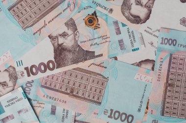 Ukrayna parası, Ukrayna banknotlarının dokusu ve 1000 hryvnias değerinde banknot, Vernadsky .2021 'i resmediyor.