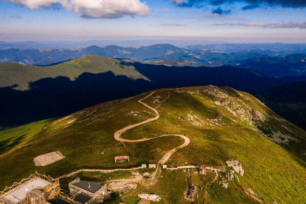 Black Mountain or Pip Ivan, one of the highest peaks of the Carpathians, the White Elephant Observatory, top view of the trails to the popular mountain.2020