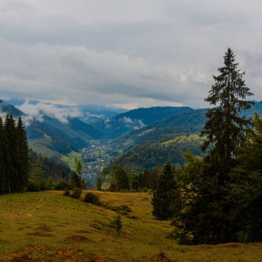 Ukrayna 'nın pitoresk Karpat köyü Luhy, birçok dağın eteklerinde ve Bila Tysa nehrinin kıyısında. 2020