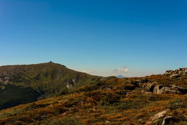 Beautiful Landscape High Cliffs Illuminated Peaks Blue Sky Trails Montenegrin — Stock Photo, Image