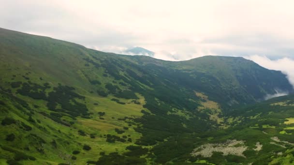 Lac Brebeneskul et le paysage environnant près du lac, vue de dessus, ciel nuageux et paysage estival. — Video