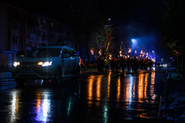 Dolyna Ucrânia Outubro 2020 Comício Partido Político Svoboda Carro Polícia — Fotografia de Stock