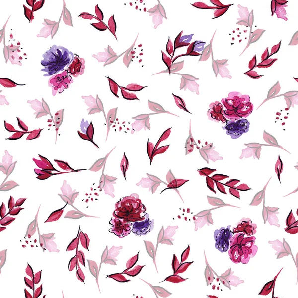 Nahtlose Muster Licht Aquarell Blumen Rot Rosa Lila — Stockfoto