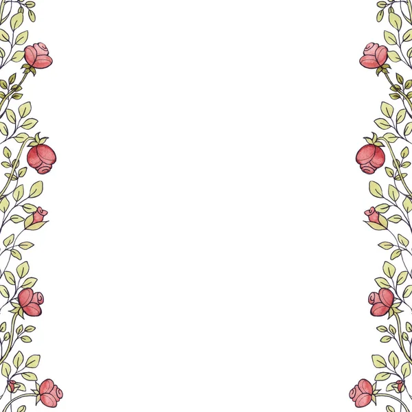Akwarela Bezszwowe Wzór Róży Barokowy Kwiaty Liści — Zdjęcie stockowe