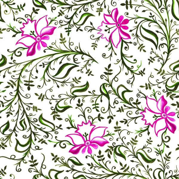 Nahtlose Muster Ornament Durchbrochene Zarte Blüten Und Blätter Mit Locken — Stockfoto