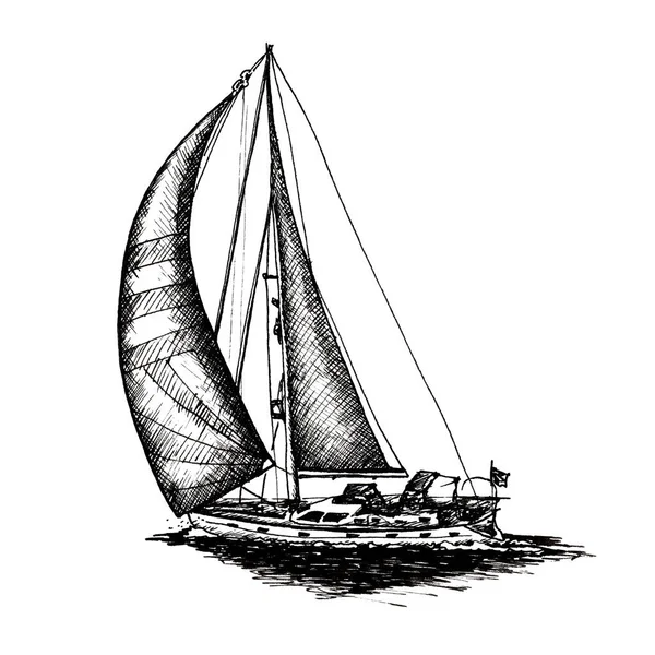 Hajó Vitorlás Yacht Csónak Antik Vintage Antik Fekete Tintával Kézzel — Stock Fotó