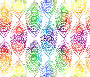 Made tarafından el rainbow ile suluboya seamless modeli Hint öğesi ayrıntılı süsleme rhombus dikey