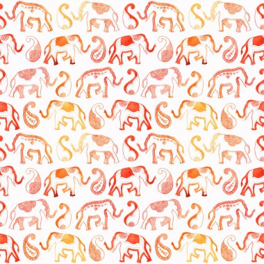 Hint süsleme fil Paisley sarı turuncu - sonsuz desen suluboya