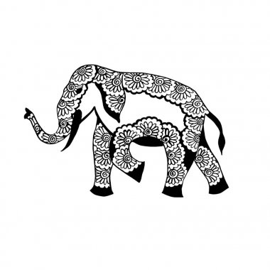 Hint süs - siyah mürekkep kalamkari fil el çizim