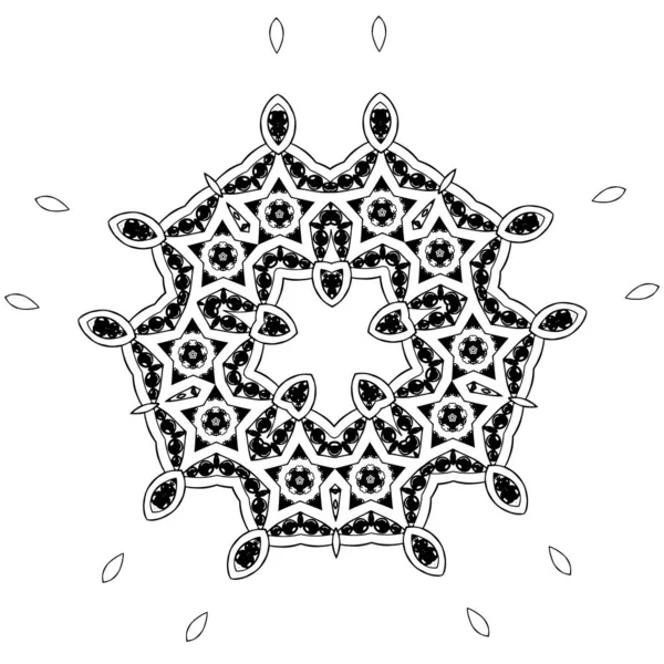 Sneeuwvlok zwart en wit vrije hand zwarte inkt patroon symmetrische vector illustratie — Stockvector