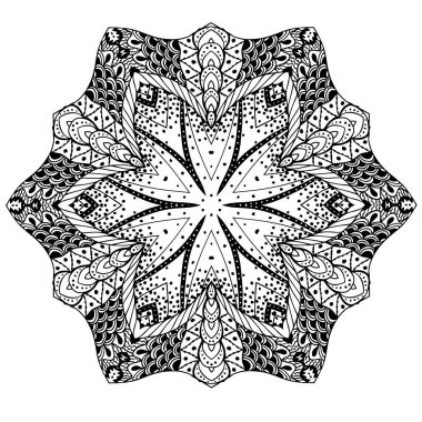 Çizilmiş karalamalar doğal kar tanesi. Zentangle mandala tarzı. Vektör çizim. Tebrik kartları, Davetiyeler, parmak izi, tekstil, dövme için iyi fikir.