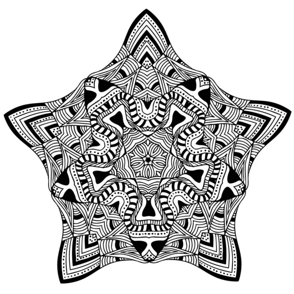 Handgetekende doodles natuurlijke sneeuwvlok. Zentangle mandala stijl. Vectorillustratie. Goed idee voor wenskaarten, uitnodigingen, prenten, textiel, tatoeage. — Stockvector