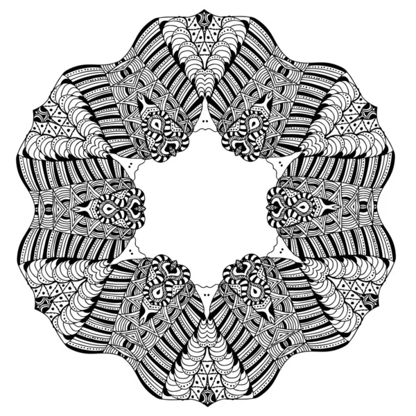 Handgetekende doodles natuurlijke sneeuwvlok. Zentangle mandala stijl. Vectorillustratie. Goed idee voor wenskaarten, uitnodigingen, prenten, textiel, tatoeage. — Stockvector