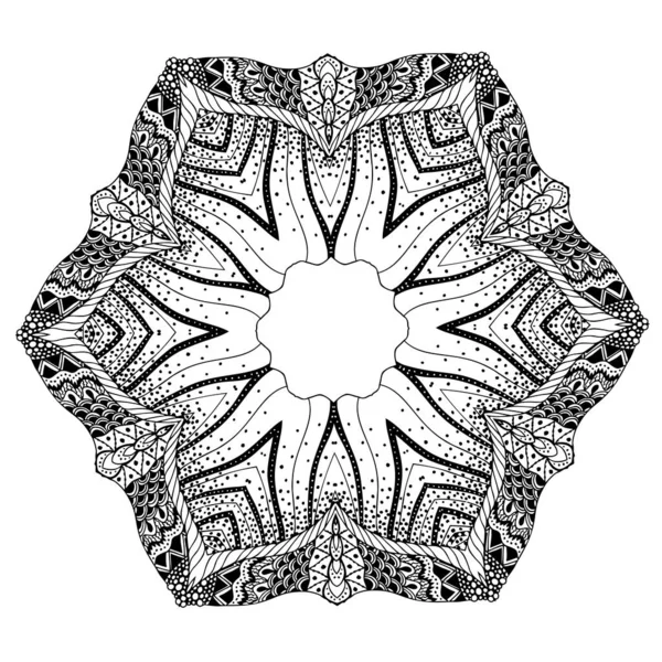 Handgezeichnete Kritzeleien natürliche Schneeflocke. Mandala-Stil. Vektorillustration. gute Idee für Grußkarten, Einladungen, Drucke, Textilien, Tätowierungen. — Stockvektor