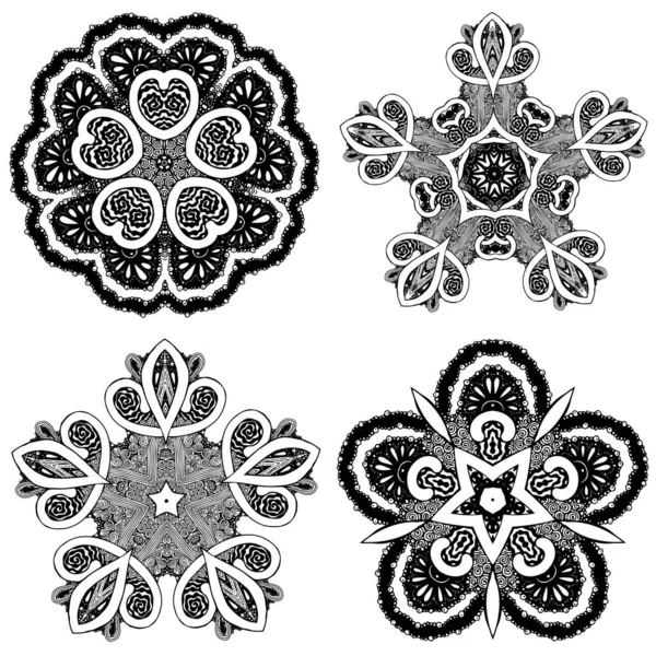 Flocon de neige noir et blanc motif encre noire à main levée illustration symétrique — Photo