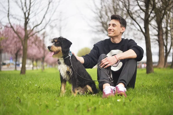 Hunden Och Hans Ägare Cool Hund Och Ung Man Kul — Stockfoto