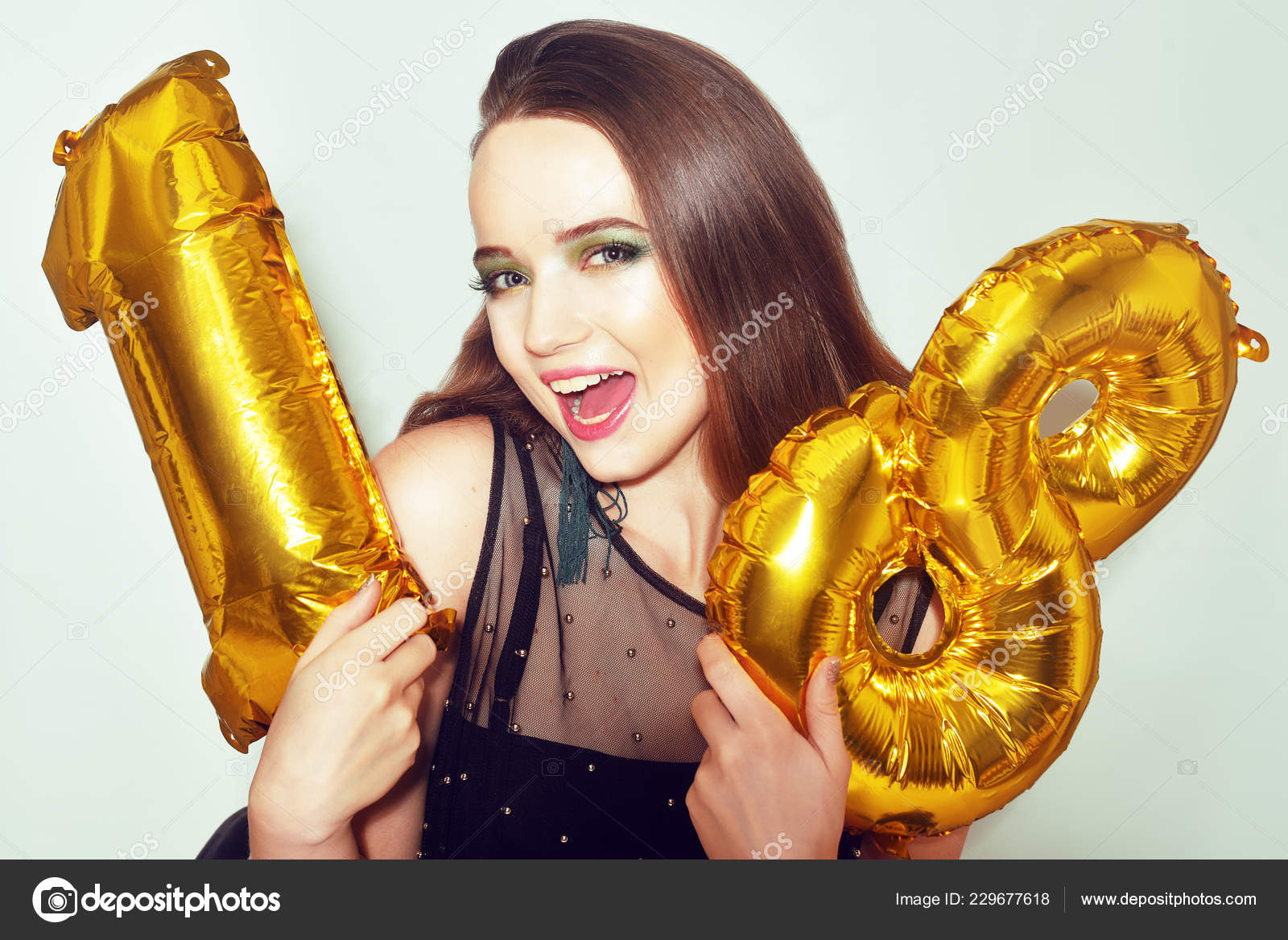 Birthday Girl Her 18th Birthday Gold Number Baloons Excited