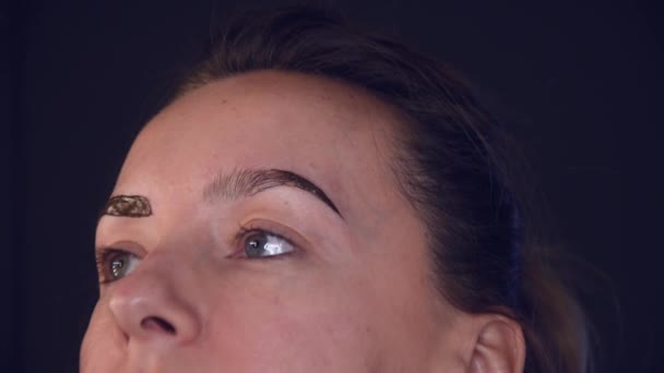 Der Meister Sorgt Für Augenbrauen Augenbrauenlaminierung Das Mädchen Macht Salon — Stockvideo