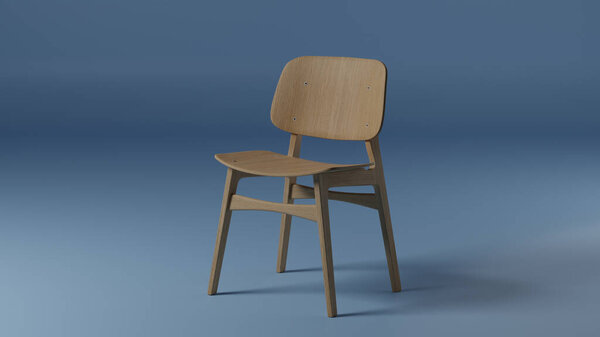 A wooden chair for the kitchen, hallway, on a blue background in the studio. Furniture store. 3D rendering