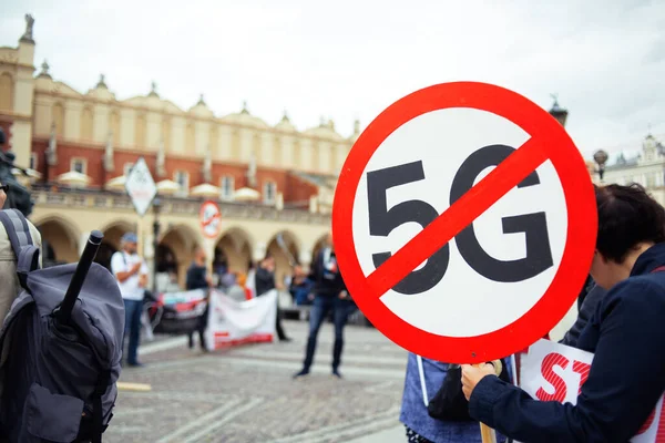 Protest against towers 5g, rally against Wi-Fi. Say no to internet 5g. Strikethrough icon