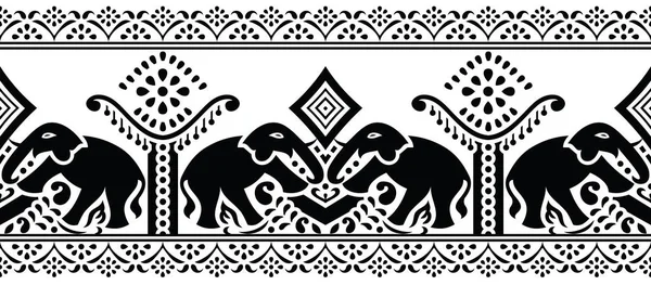 Frontera Elefante Indio Tradicional Sin Costuras — Vector de stock