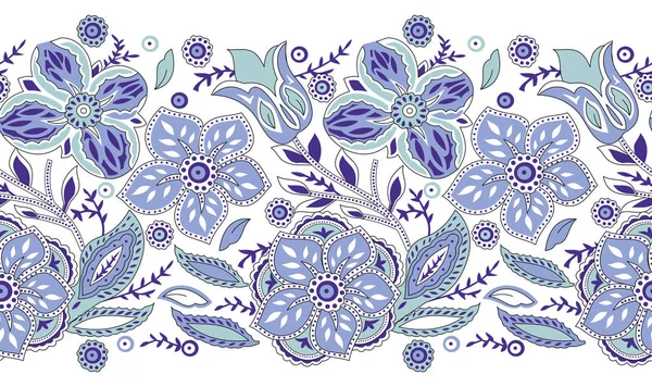 Naadloze Blauw Textiel Bloemen Grens — Stockvector