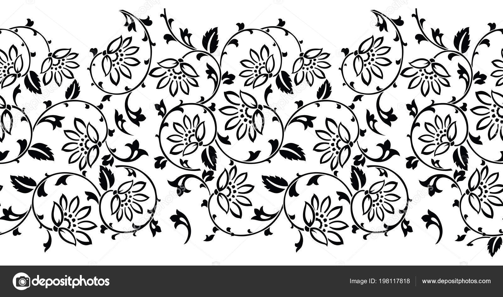 black and white simple floral border